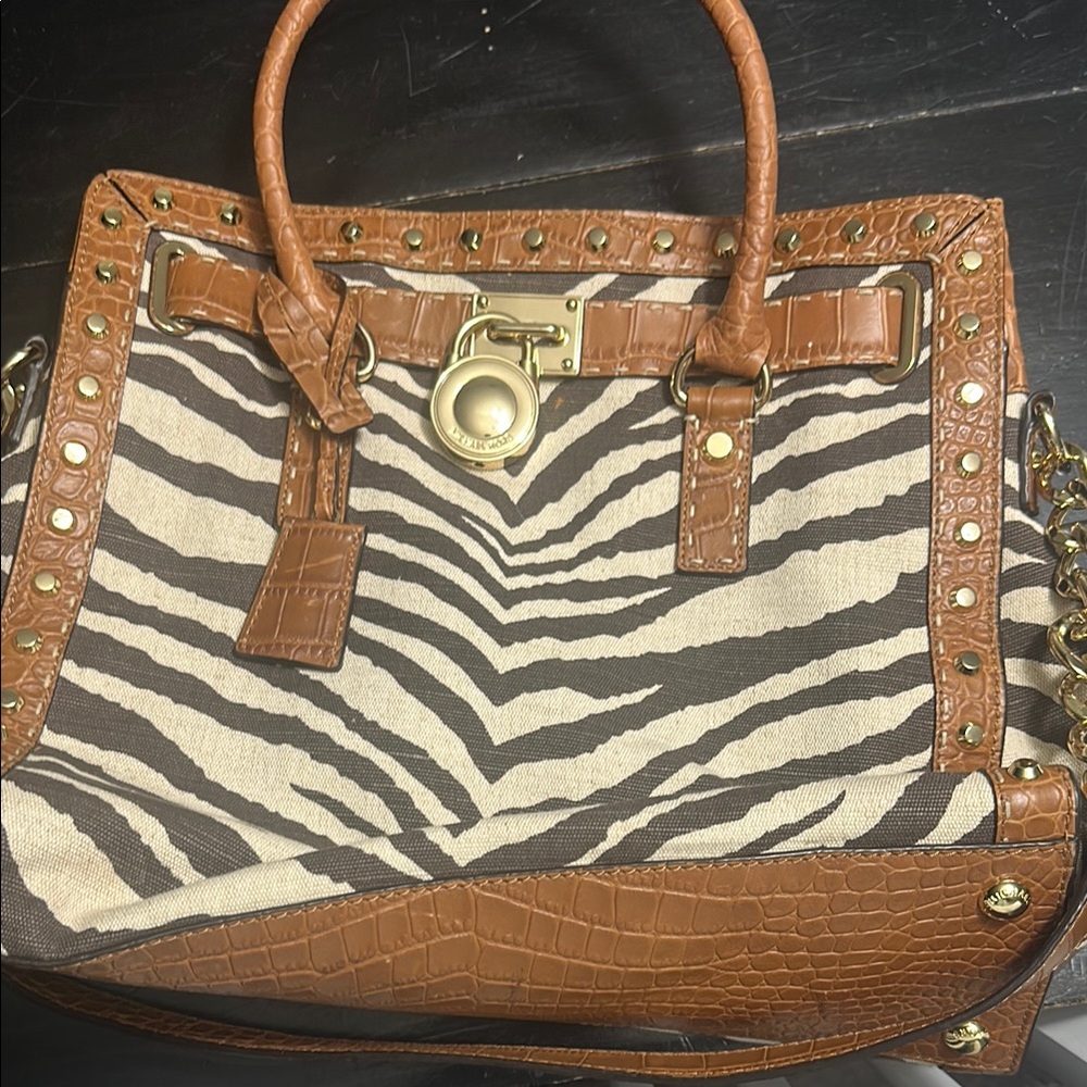 Michael Kors Lock and Key Tiger Print Satchel with Leather Accents